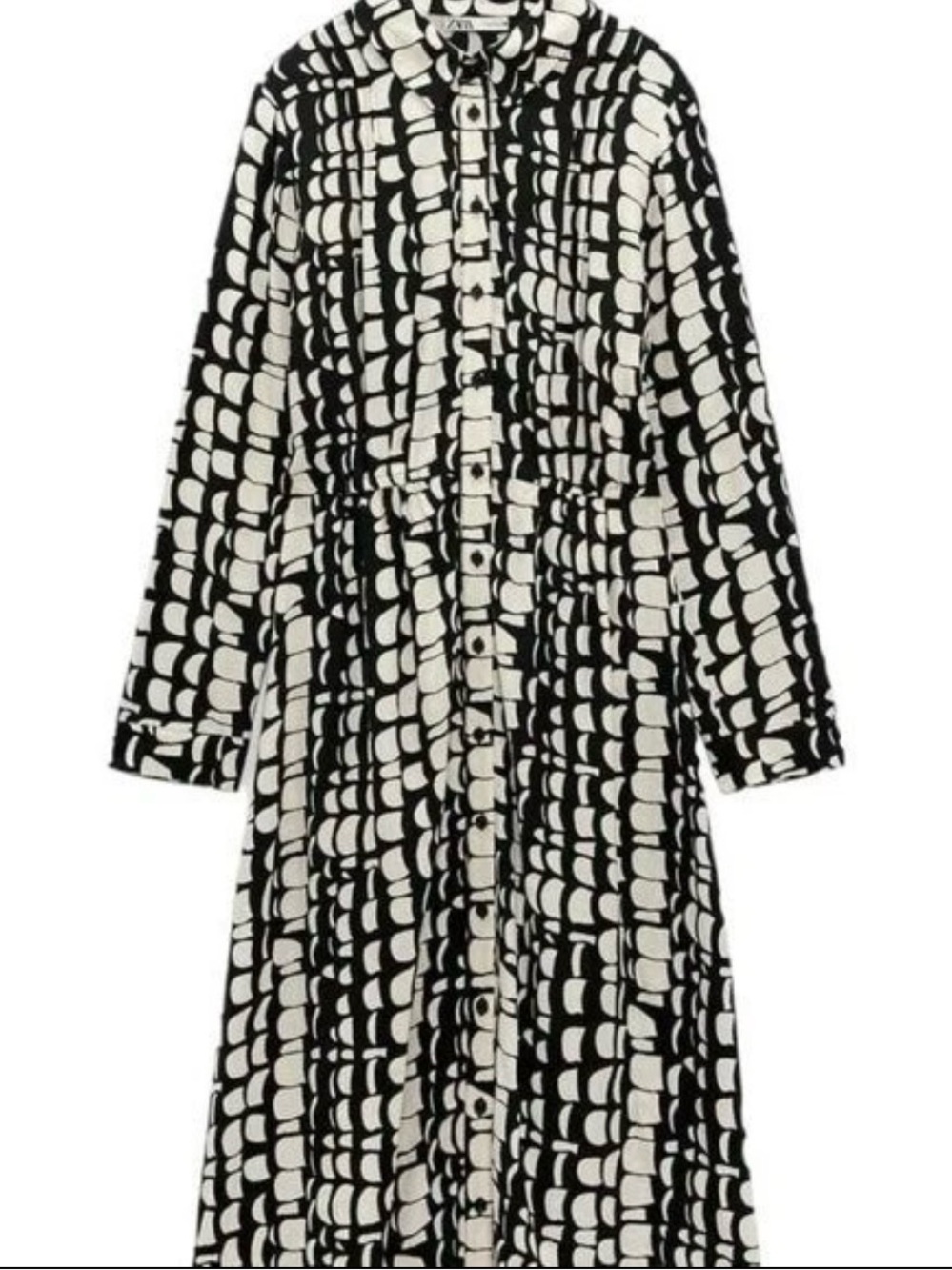 Zara Geometric Print Shirt Dress XXL Black White Abstract Mod Maxi Button Front - Picture 5 of 13